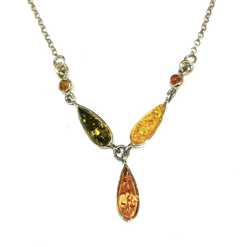 Collier Ambre Baltique et Ambre Vert Argent 925