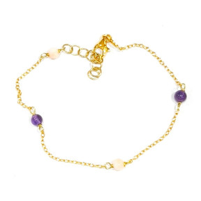 Bracelet Corail Améthyste Argent 925 Plaqué Or (Vermeil) Chaînette réglable