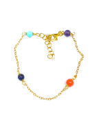 Bracelet Lapis-lazuli Corail Turquoise Améthyste Argent 925 Plaqué Or (Vermeil) Chaînette réglable