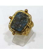 Bague Labradorite Brute Laiton Plaqué OR Taille Ajustable Collection NIIKI PARIS