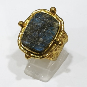 Bague Labradorite Brute Laiton Plaqué OR Taille Ajustable Collection NIIKI PARIS