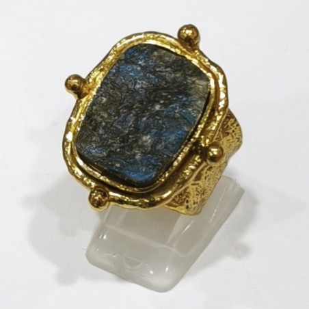 Bague Labradorite Brute Laiton Plaqué OR Taille Ajustable Collection NIIKI PARIS