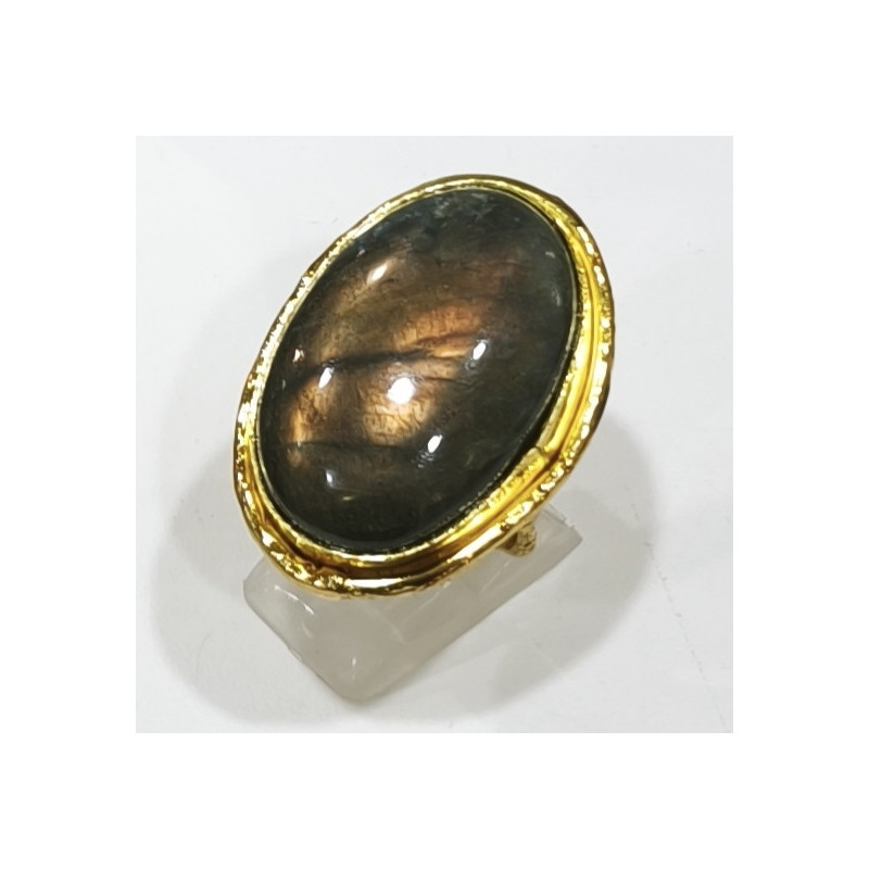 Bague Labradorite Laiton Plaqué OR Taille Ajustable Collection NIIKI PARIS