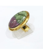 Bague Rubis Zoïsite Laiton Plaqué OR Taille Ajustable Collection NIIKI PARIS