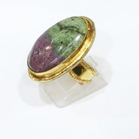 Bague Rubis Zoïsite Laiton Plaqué OR Taille Ajustable Collection NIIKI PARIS