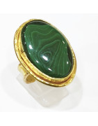 Bague Malachite Laiton Plaqué OR Taille Ajustable Collection NIIKI PARIS