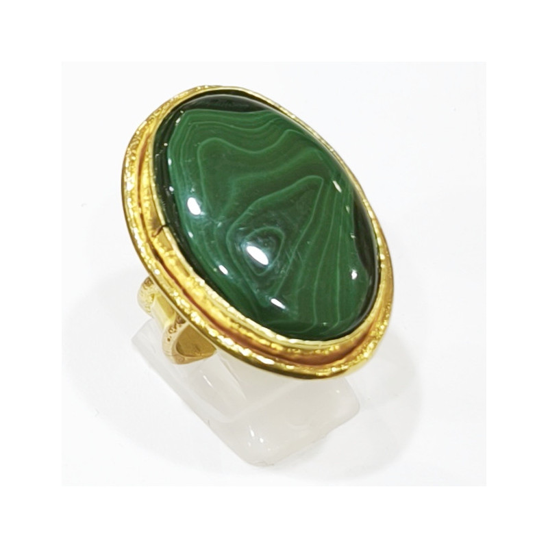 Bague Malachite Laiton Plaqué OR Taille Ajustable Collection NIIKI PARIS