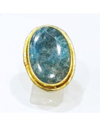 Bague Apatite Laiton Plaqué OR Taille Ajustable Collection NIIKI PARIS