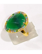 Bague Agate et Zirconium Multicolore Laiton Plaqué OR Taille Ajustable Collection NIIKI PARIS