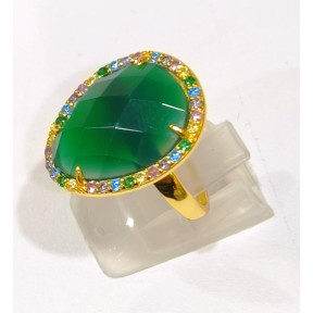 Bague Agate et Zirconium Multicolore Laiton Plaqué OR Taille Ajustable Collection NIIKI PARIS