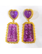 Boucles Bakélite Fuchsia à Clips Laiton Plaqué Or Collection NIIKI