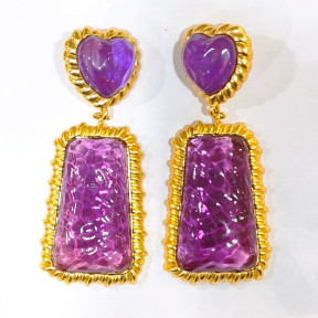 Boucles Bakélite Fuchsia à Clips Laiton Plaqué Or Collection NIIKI