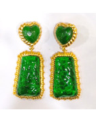 Boucles Bakélite Verte à Clips Laiton Plaqué Or Collection NIIKI