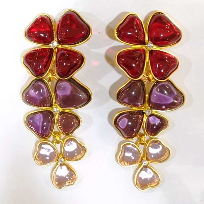 Boucles Bakélite Fleur à Clips Laiton Plaqué Or Collection NIIKI