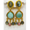 Boucles Labradorite Amazonite et Rhodochrosite à Clips Laiton Plaqué Or Collection NIIKI PARIS