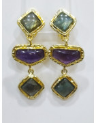 Boucles Labradorite Améthyste à Clips Laiton Plaqué Or Collection NIIKI PARIS