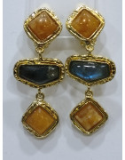 Boucles Labradorite Citrine à Clips Laiton Plaqué Or Collection NIIKI PARIS