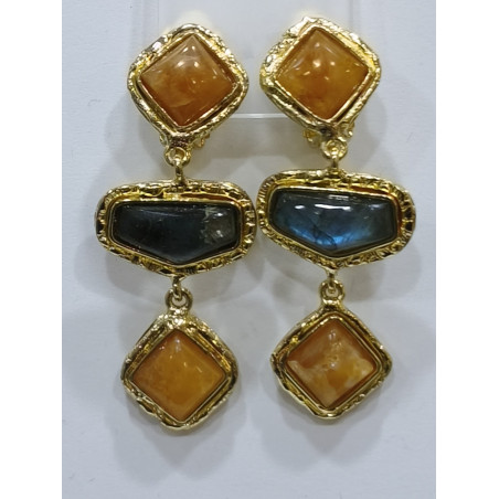 Boucles Labradorite Citrine à Clips Laiton Plaqué Or Collection NIIKI PARIS