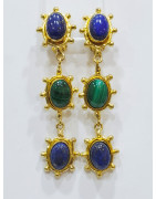Boucles Lapis-Lazuli et Malachite à Clips Laiton Plaqué Or Collection NIIKI PARIS