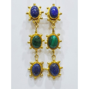 Boucles Lapis-Lazuli et Malachite à Clips Laiton Plaqué Or Collection NIIKI PARIS