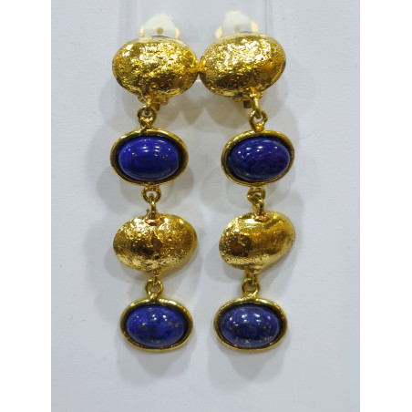 Boucles Lapis-Lazuli à Clips Laiton Plaqué Or Collection NIIKI PARIS