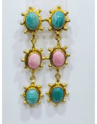 Boucles Amazonite et Rhodochrosite à Clips Laiton Plaqué Or Collection NIIKI PARIS