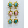 Boucles Amazonite et Rhodochrosite à Clips Laiton Plaqué Or Collection NIIKI PARIS