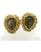 Boucles Labradorite Laiton Plaqué Or Collection NIIKI PARIS