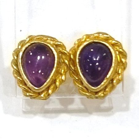 Boucles Améthyste Laiton Plaqué Or Collection NIIKI PARIS