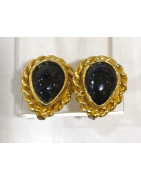 Boucles Pierre de Nuit Laiton Plaqué Or Collection NIIKI PARIS