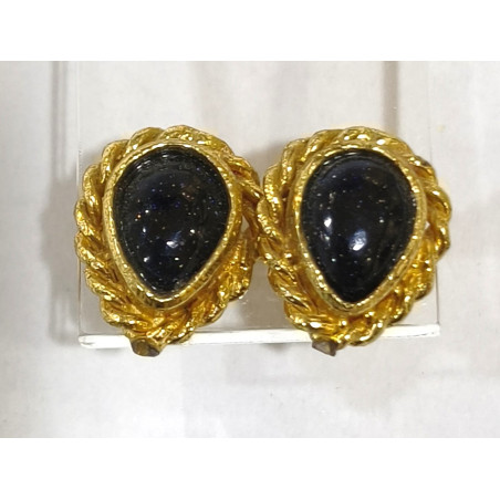 Boucles Pierre de Nuit Laiton Plaqué Or Collection NIIKI PARIS