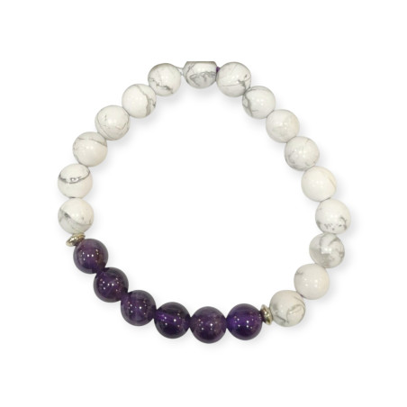 Bracelet Howlite et Améthyste Pierres Rondes 8mm