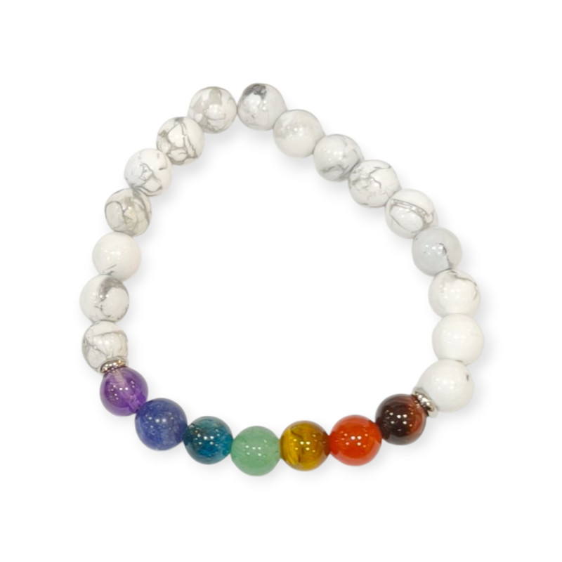 Bracelet Howlite 7 Chakras Pierres Rondes 8mm
