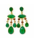 Boucles Emeraude et Grenat Argent 925 Plaqué Or Vermeil