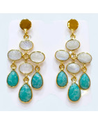 Boucles Amazonite et Pierre de Lune Argent 925 Plaqué Or Vermeil