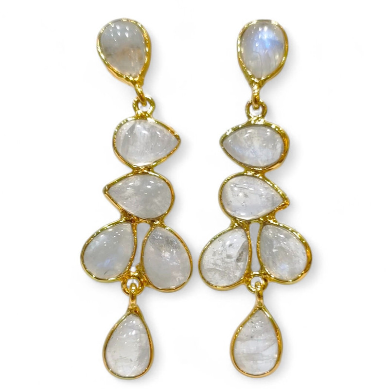 Boucles Pierre de Lune Argent 925 Plaqué Or Vermeil