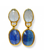 Boucles Cyanite et Aigue Marine Argent 925 Plaqué Or Vermeil