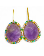 Boucles Améthyste et Zirconium Multicolore Argent 925 Plaqué Or Vermeil