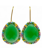 Boucles Agate et Zirconium Multicolore Argent 925 Plaqué Or Vermeil