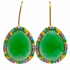 Boucles Agate et Zirconium Multicolore Argent 925 Plaqué Or Vermeil