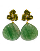 Boucles Aventurine Verte et Péridot Argent 925 Plaqué Or Vermeil