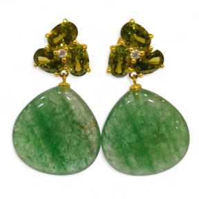 Boucles Aventurine Verte et Péridot Argent 925 Plaqué Or Vermeil