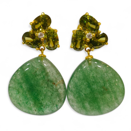 Boucles Aventurine Verte et Péridot Argent 925 Plaqué Or Vermeil