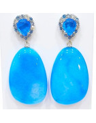 Boucles Jade Bleu et Zirconium Argent 925 Plaqué Or Vermeil