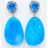 Boucles Jade Bleu et Zirconium Argent 925 Plaqué Or Vermeil