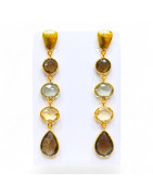 Boucles Améthyste Verte Citrine et Quartz Fumé Argent 925 Plaqué Or Vermeil