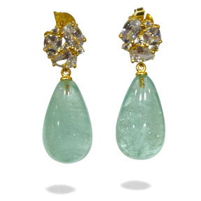 Boucles Fluorite et Zirconium Argent 925 Plaqué Or Vermeil