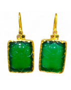 Boucles Agate Verte Fleur Laiton Plaqué Or Collection NIIKI