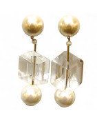 Boucles Perle Fantaisie Collection Francine Bramli à Clips Plaquées Or