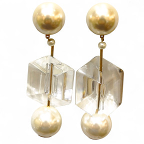 Boucles Perle Fantaisie Collection Francine Bramli à Clips Plaquées Or